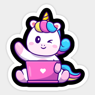 Cute Working On Laptop Cartoon Sticker